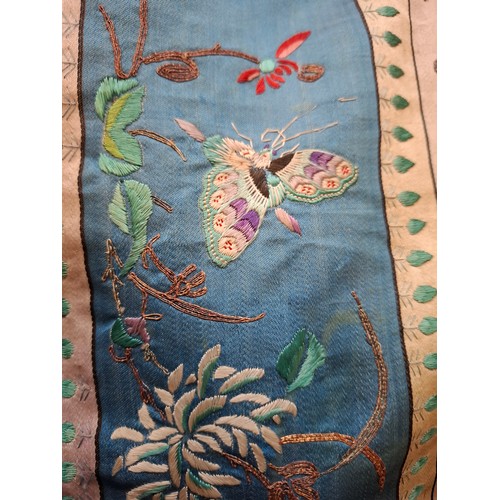 51 - Two Chinese panels to include a late 19th/early 20th Century scarf made from 2 silk panels hand embr... 