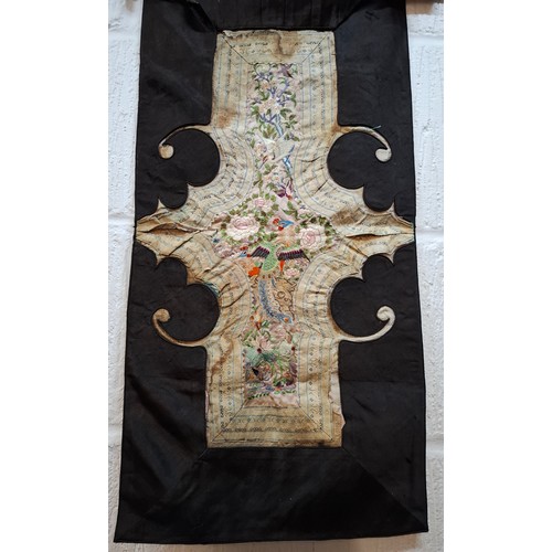 51 - Two Chinese panels to include a late 19th/early 20th Century scarf made from 2 silk panels hand embr... 