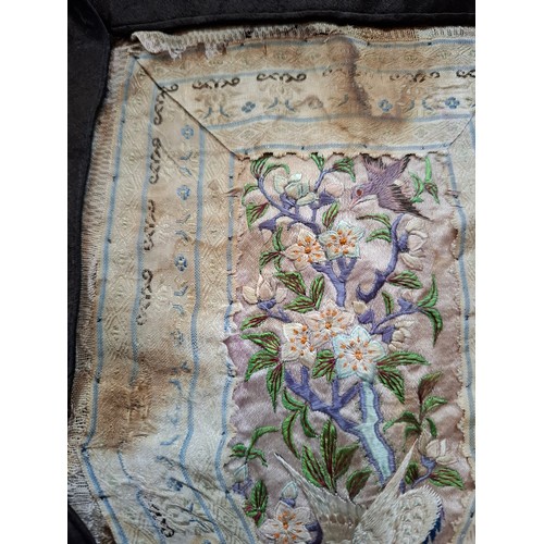 51 - Two Chinese panels to include a late 19th/early 20th Century scarf made from 2 silk panels hand embr... 