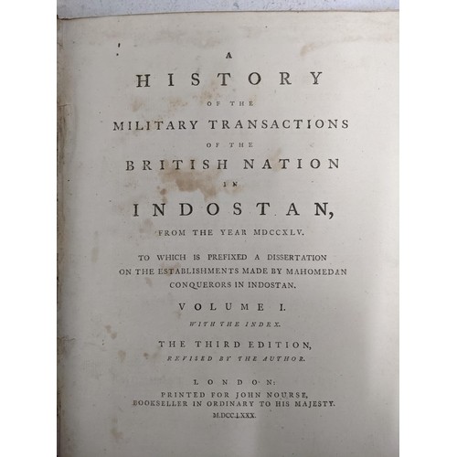 129 - Orme's Indostan - An incomplete set of History of the Military Transactions of the British Nation in... 