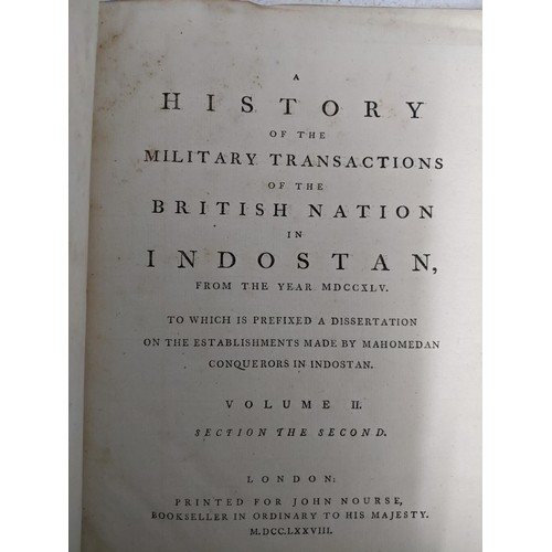 129 - Orme's Indostan - An incomplete set of History of the Military Transactions of the British Nation in... 