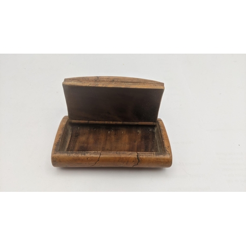 27 - A 19th century Mauchline ware type sycamore burr snuff box, decorated with a lady with basket
Locati... 