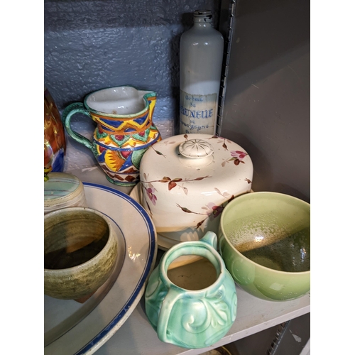 48 - A mixed lot of ceramics to include an Amhurst Japan ironside bowl on stand, a hand painted old Court... 