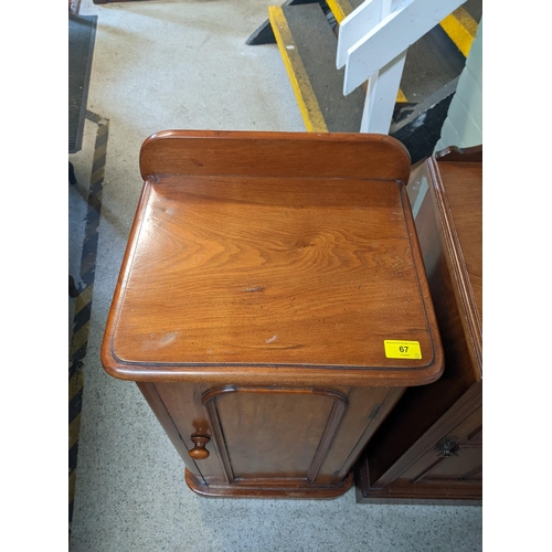 67 - A late Victorian walnut bedside cabinet with a panelled door and similar Edwardian example
Location:... 