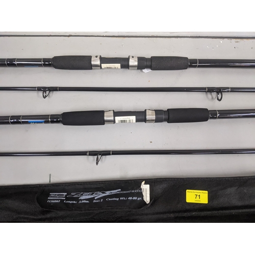 71 - Two angling rods - two Shakespeare Zeta A11 and 300 rods and carrying case Location:
If there is no ... 