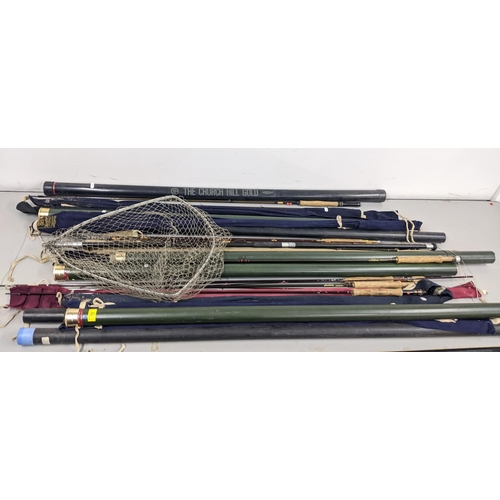 72 - Assorted angling rods to include The Church Hill Gold Dynaflex, a Hardy Sovereign, a Hardy Graphite ... 