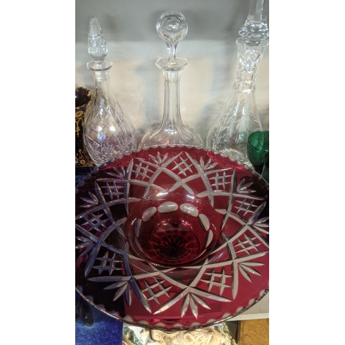 8 - A selection of 19th century and later glassware to include a Victorian cranberry ware having gold ba... 