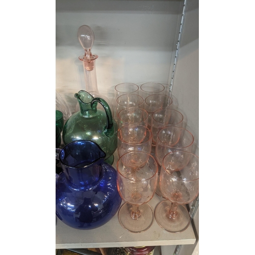 8 - A selection of 19th century and later glassware to include a Victorian cranberry ware having gold ba... 