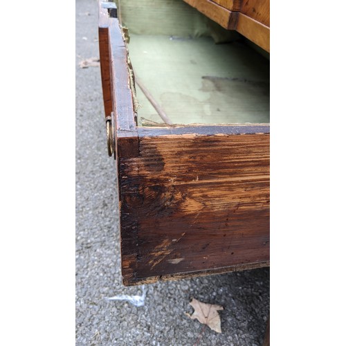 586 - A late 18th century German secretaire cylinder desk, inlaid with mixed veneers, chequer banded, dent... 