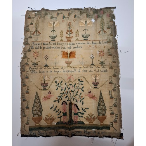 62 - An 18th Century embroidered sampler, unframed, worked by Mary Burgels aged 10 years in the year 1796... 