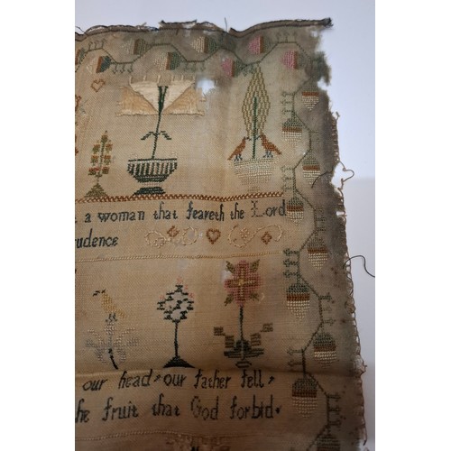 62 - An 18th Century embroidered sampler, unframed, worked by Mary Burgels aged 10 years in the year 1796... 