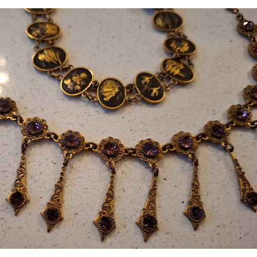 64 - Vintage costume jewellery and small collectables to include an Edwardian gold tone and amethyst colo... 