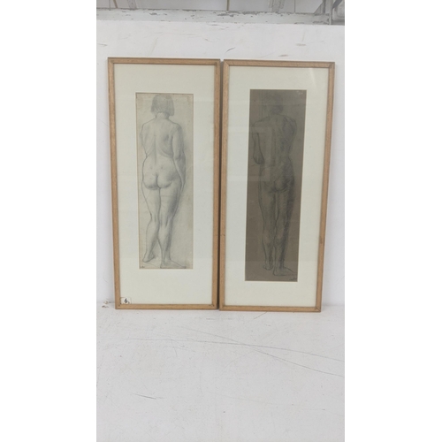 324 - Elizabeth Lampson - a pair of framed and glazed sketches depicting the back of a nude woman titled '... 