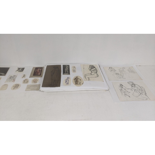 329 - Elizabeth Lampson - a folder to include pastels, pen and ink, sketches and others of her early works... 