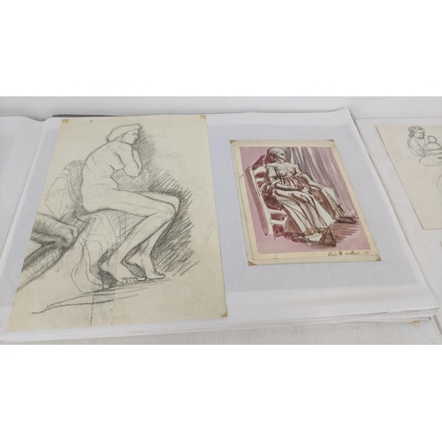 329 - Elizabeth Lampson - a folder to include pastels, pen and ink, sketches and others of her early works... 