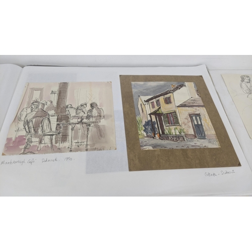 329 - Elizabeth Lampson - a folder to include pastels, pen and ink, sketches and others of her early works... 