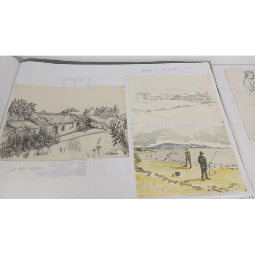 329 - Elizabeth Lampson - a folder to include pastels, pen and ink, sketches and others of her early works... 