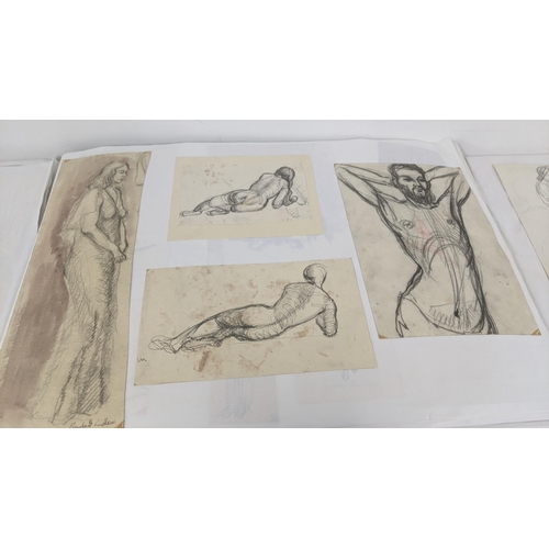 329 - Elizabeth Lampson - a folder to include pastels, pen and ink, sketches and others of her early works... 