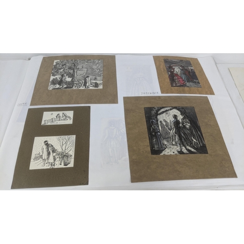 329 - Elizabeth Lampson - a folder to include pastels, pen and ink, sketches and others of her early works... 