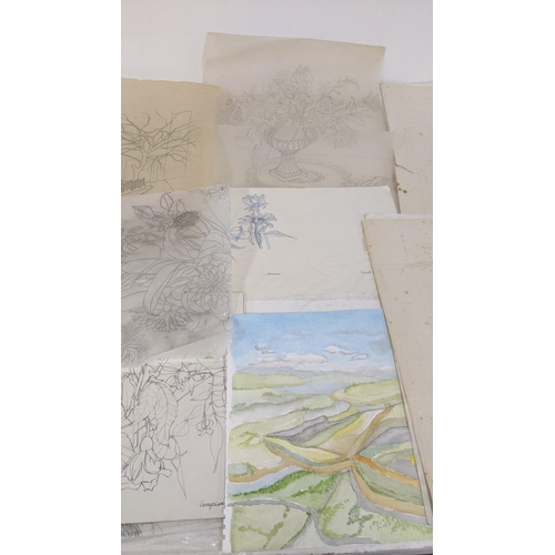 333 - A selection of Elizabeth Lampson's artwork, sketches, drawings and paintings to include still lives,... 