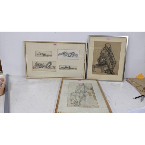 325 - Elizabeth Lampson - three framed and glazed sketches to include a series of small examples, a nude w... 