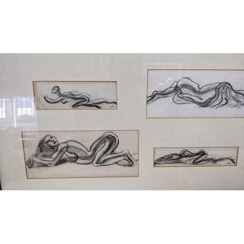 325 - Elizabeth Lampson - three framed and glazed sketches to include a series of small examples, a nude w... 