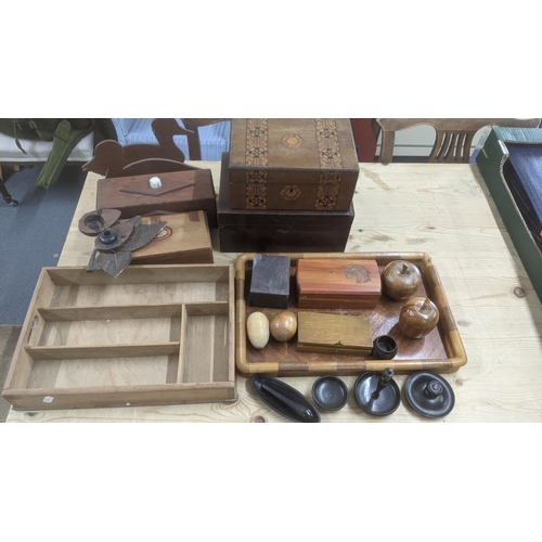 422 - Mixed treen items to include a marquetry inlaid walnut box, ebony items and others
Location: RAM
If ... 