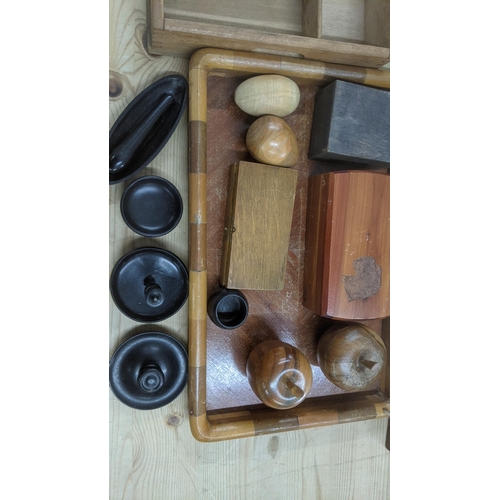 422 - Mixed treen items to include a marquetry inlaid walnut box, ebony items and others
Location: RAM
If ... 