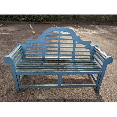 548 - A garden blue painted Lutyens style teak bench 103cm h x 166cm w Location:DH
If there is no conditio... 