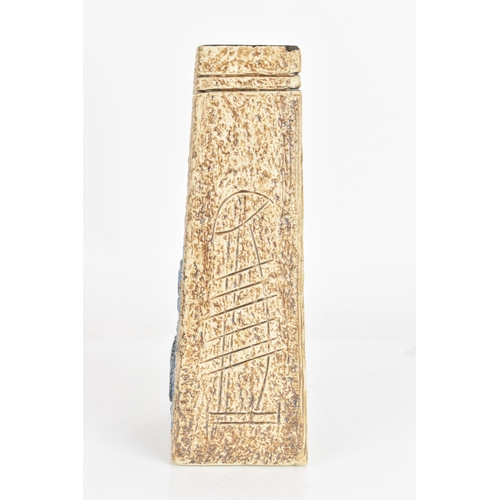 10 - A Troika coffin vase, the four tapering sides with incised geometric designs, signed Troika to the b... 