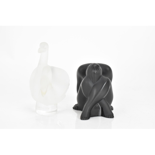 16 - A Lalique noir glass Nu Assis figure of a seated nude female from the yoga series, signed Lalique Fr... 