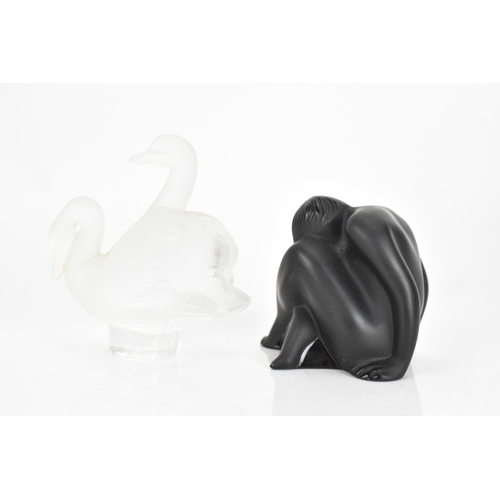 16 - A Lalique noir glass Nu Assis figure of a seated nude female from the yoga series, signed Lalique Fr... 