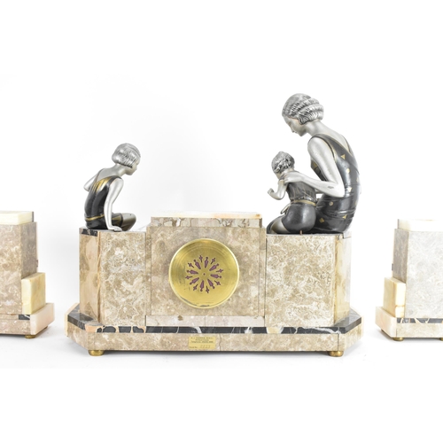 20A - After Ugo Cipriani - Uriano (Italian, 1887-1960): A French Art Deco Patinated Spelter, Marble and On... 