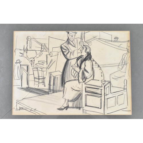 22 - Dame Laura Knight (1877-1970) Pencil on paper depicting an interior scene with figures, signed with ... 