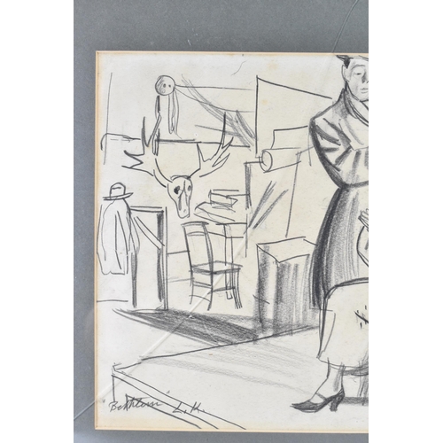 22 - Dame Laura Knight (1877-1970) Pencil on paper depicting an interior scene with figures, signed with ... 