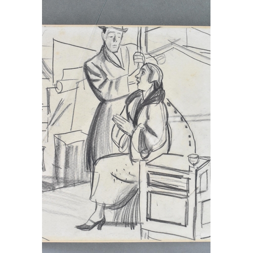 22 - Dame Laura Knight (1877-1970) Pencil on paper depicting an interior scene with figures, signed with ... 