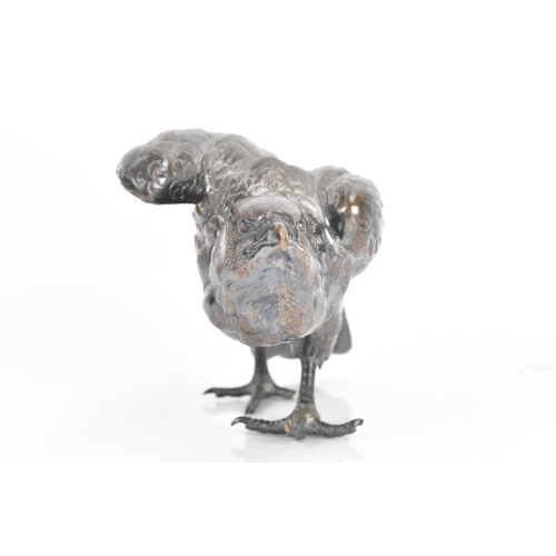 37 - A circa 1900 silver plated bronze sculpture of a bird, in a standing pose about to take flight, unma... 