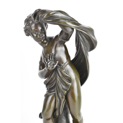 49 - A late 19th century patinated bronze figure emblematic of Summer standing on a naturalistic base, si... 