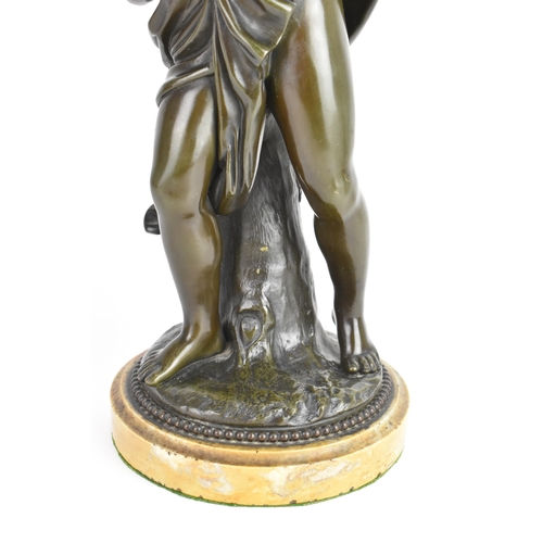 49 - A late 19th century patinated bronze figure emblematic of Summer standing on a naturalistic base, si... 