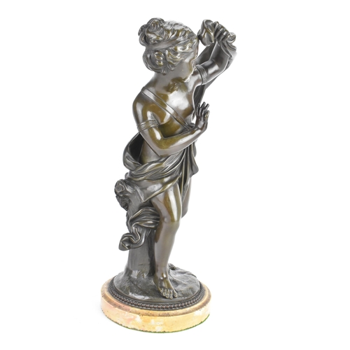 49 - A late 19th century patinated bronze figure emblematic of Summer standing on a naturalistic base, si... 