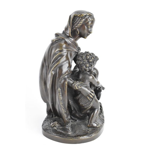 50 - After Emile Pierre Eugene Herbert (1828-1893) A bronze sculpture depicting a mother and child with l... 