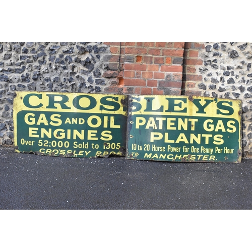 53 - A large vintage Crossley's Gas and Oil Patent Gas Engines Plants enamel advertising sign, 65cm high ... 