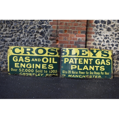 53 - A large vintage Crossley's Gas and Oil Patent Gas Engines Plants enamel advertising sign, 65cm high ... 