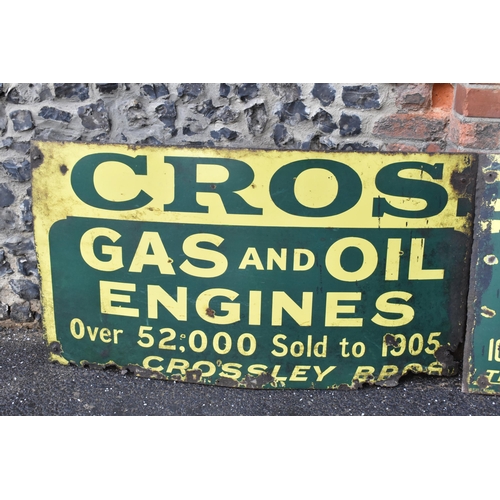 53 - A large vintage Crossley's Gas and Oil Patent Gas Engines Plants enamel advertising sign, 65cm high ... 