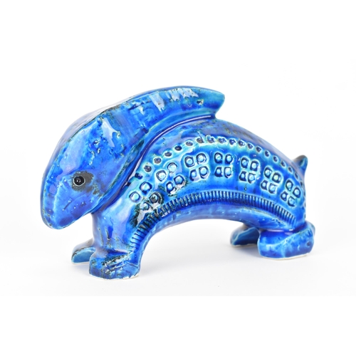 58 - Aldo Londi (1911-2003) A 1960s Bitossi blue glazed pottery rabbit sculpture, with geometric designs ... 