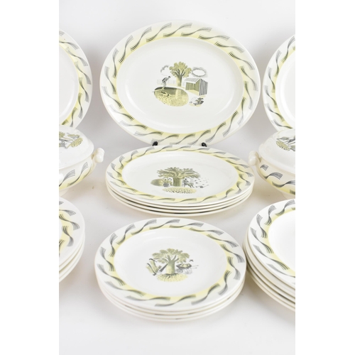 83 - Eric Ravilious for Wedgwood, a part dinner service in the 'Garden' pattern, printed with gardening s... 