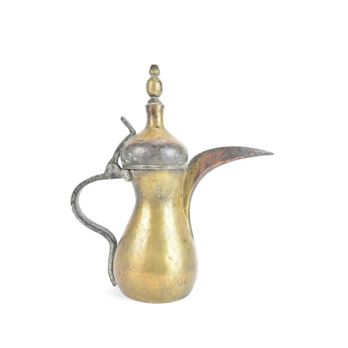 118 - A 19th century Dallah brass coffee pot, of hourglass form with an oversized spout, finial top with a... 