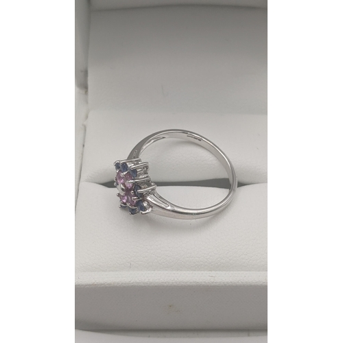 25 - Pink and blue sapphire 9ct white gold ladies ring size N 1/2 2.3g with a certificate of authenticity... 