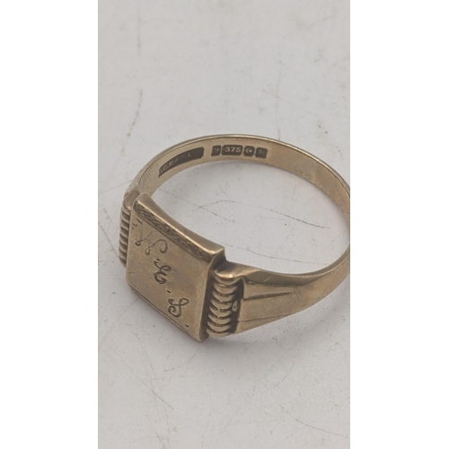 43 - A 9ct yellow gold gents signet ring having engraved initials, size Z1/2, 7.1g
Location:
If there is ... 