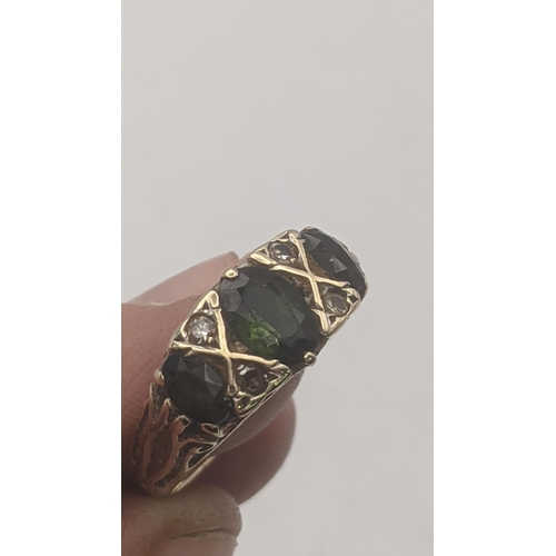 47 - Late 19th/early 20th century green tourmaline and diamond 9ct yellow gold ring, size N, 3.4g
Locatio... 